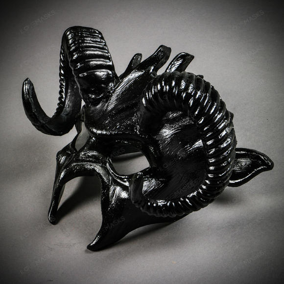 Demon Devil Satan with Black Horns Masquerade Mask - Black - Picture 3 of 8
